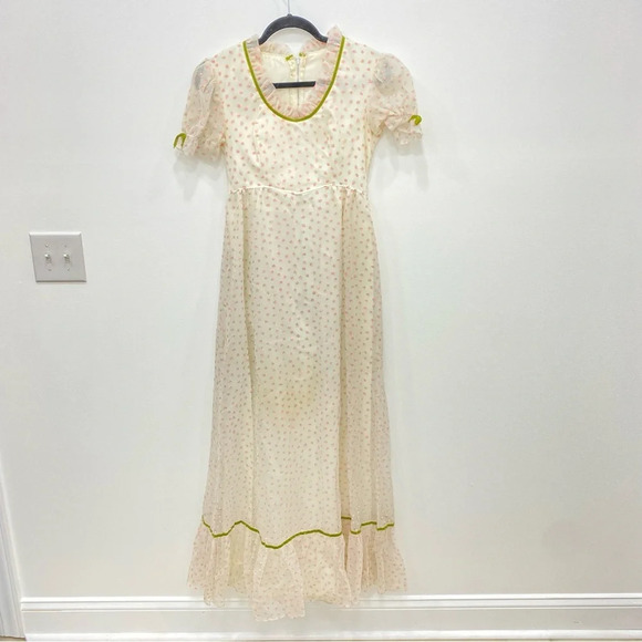 Vintage Union Made pink chiffon ruffle prom formal maxi dress Sz 7 small - Picture 1 of 10